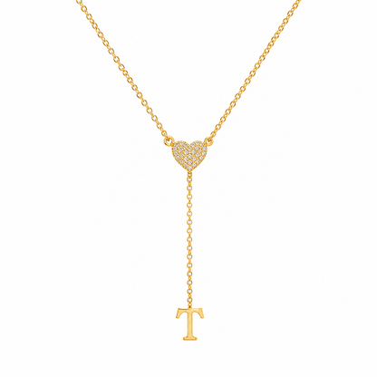 Personalized Initial Heart Diamond Lariat Necklace