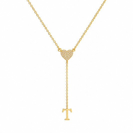 Personalized Initial Heart Diamond Lariat Necklace