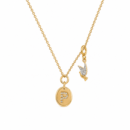 Personalized Initial Bird Charm Diamond Necklace
