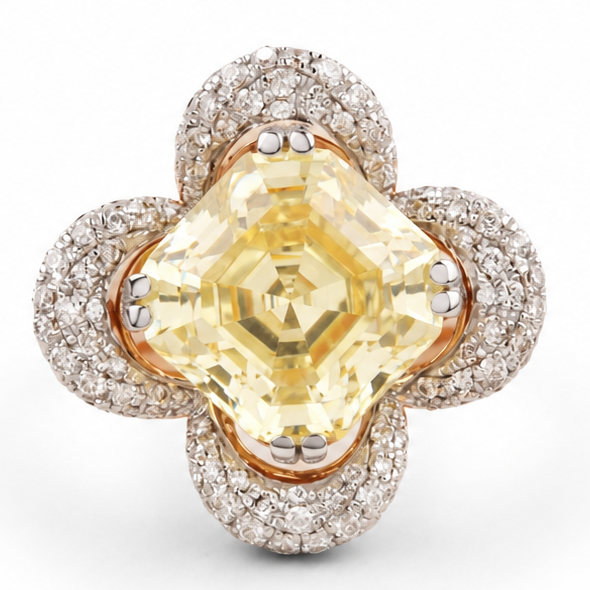 Citrine Diamond Ring In 14kt Solid Gold