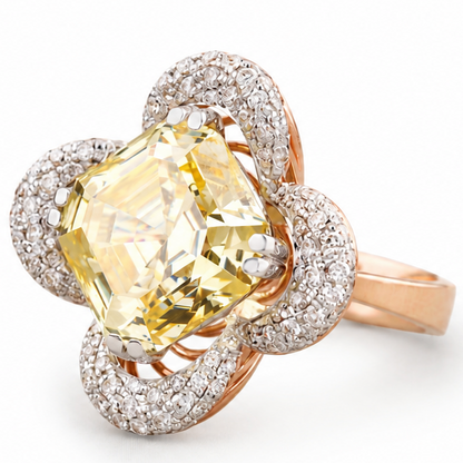 Citrine Diamond Ring In 14kt Solid Gold