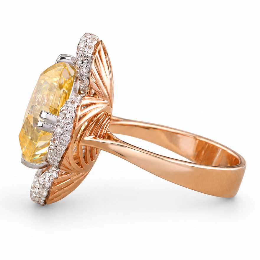 Citrine Diamond Ring In 14kt Solid Gold