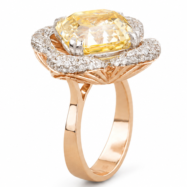 Citrine Diamond Ring In 14kt Solid Gold
