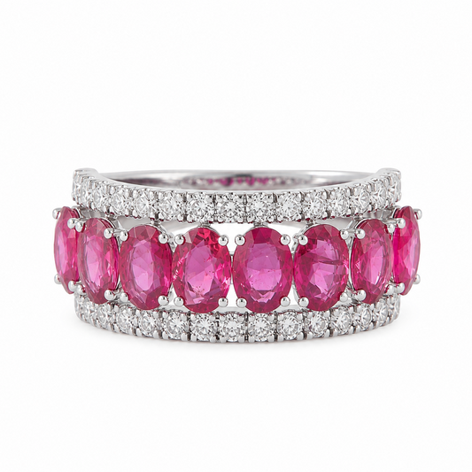 Natural Oval Ruby & Diamond Band Ring