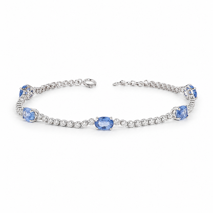 Blue Sapphire Oval Natural Diamond Bracelet