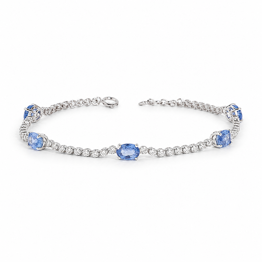 Blue Sapphire Oval Natural Diamond Bracelet