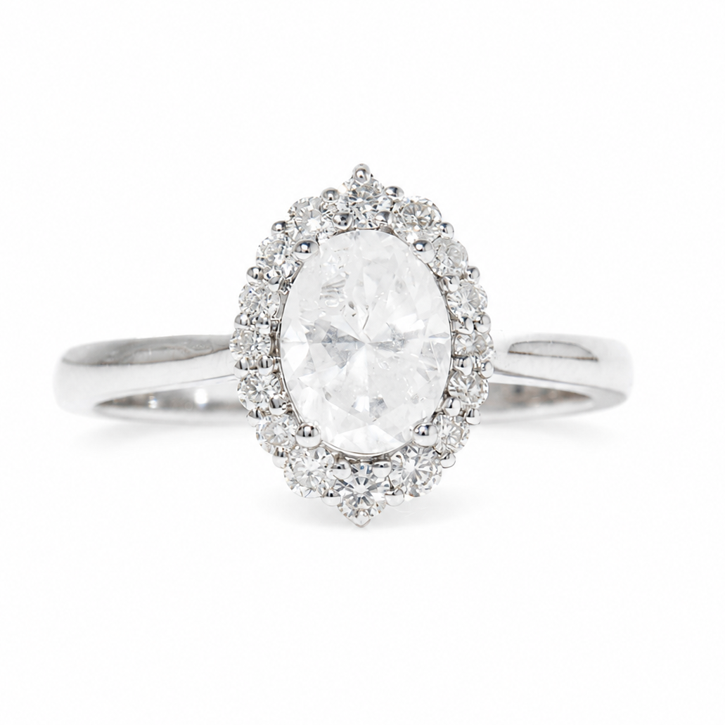 Halo Oval Solitaire Natural Diamond Ring