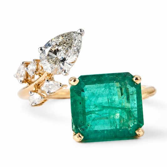 Emerald Diamond Bypass Ring