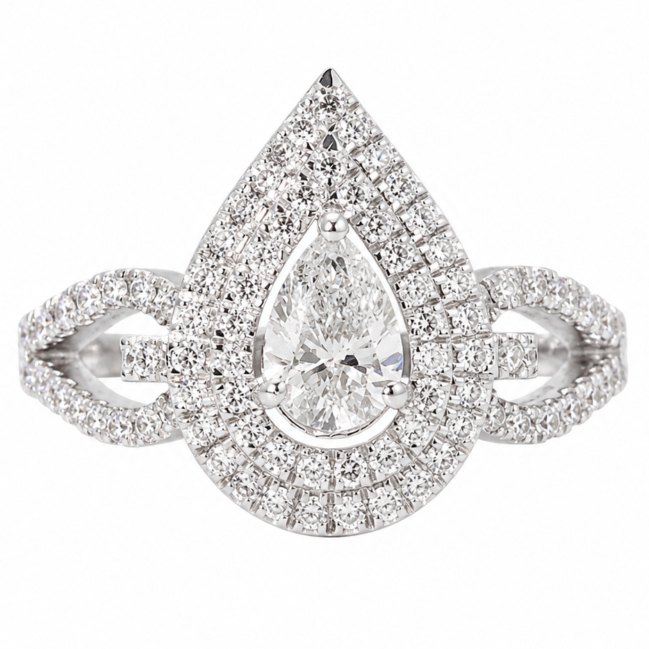 Pear Shape Halo Diamond Ring