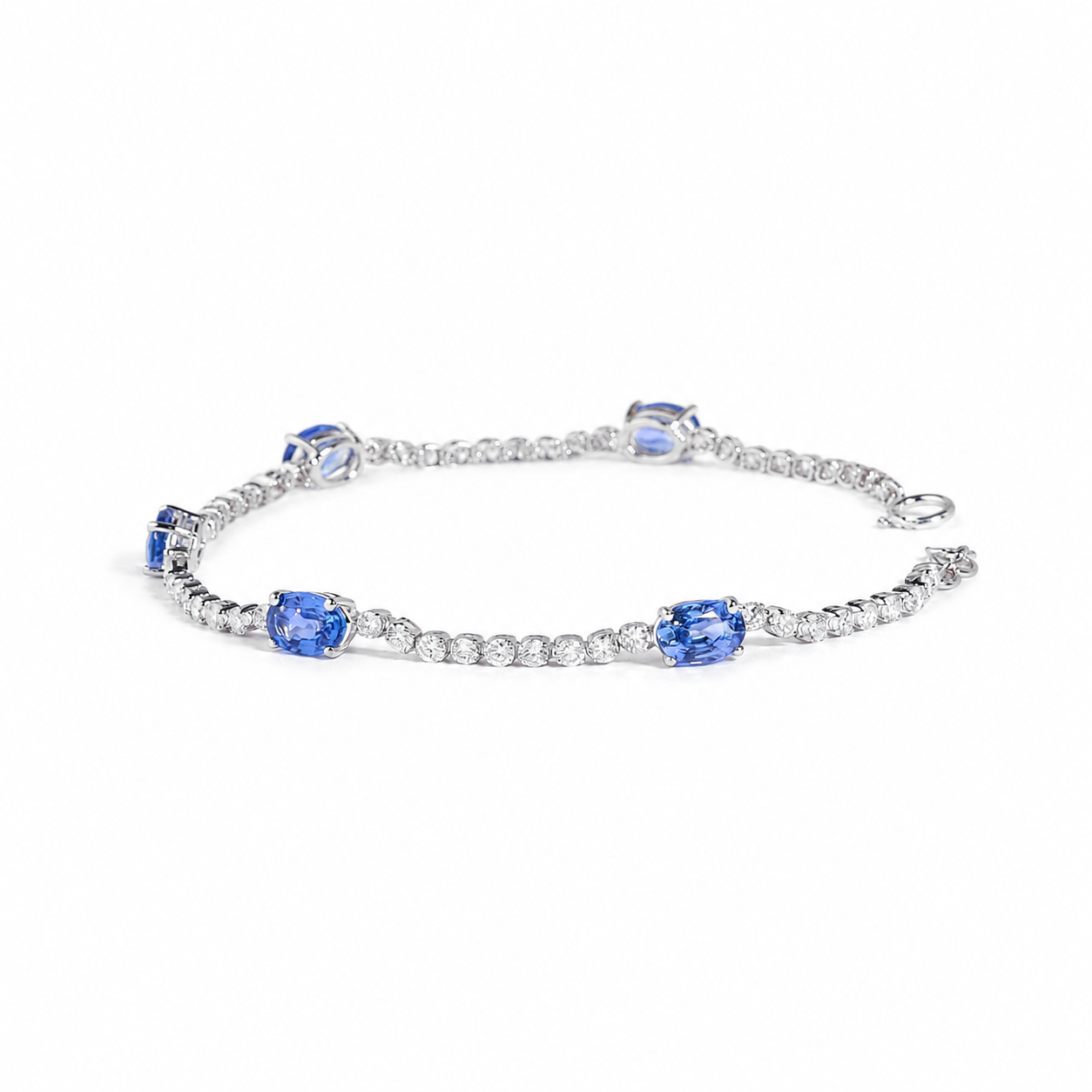 Blue Sapphire Oval Natural Diamond Bracelet