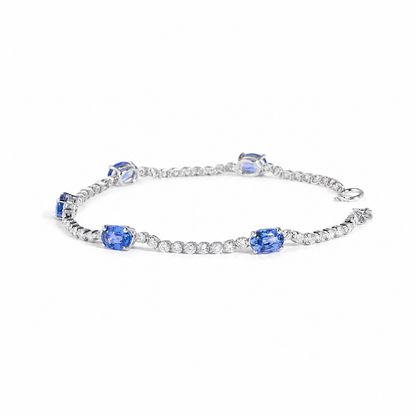 Blue Sapphire Oval Natural Diamond Bracelet