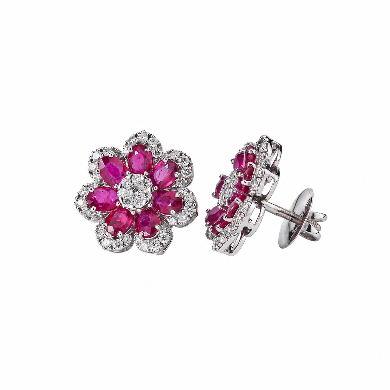 Floral Ruby Natural Diamond Studs