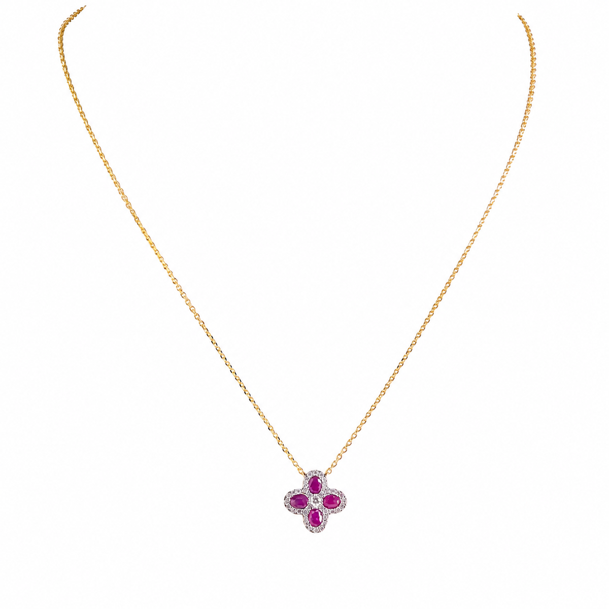 Natural Pink Sapphire Flower Diamond Necklace