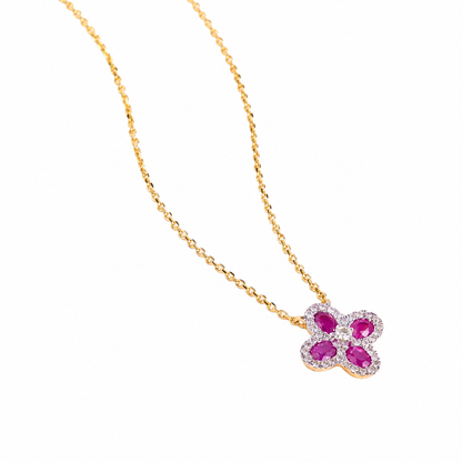 Natural Pink Sapphire Flower Diamond Necklace