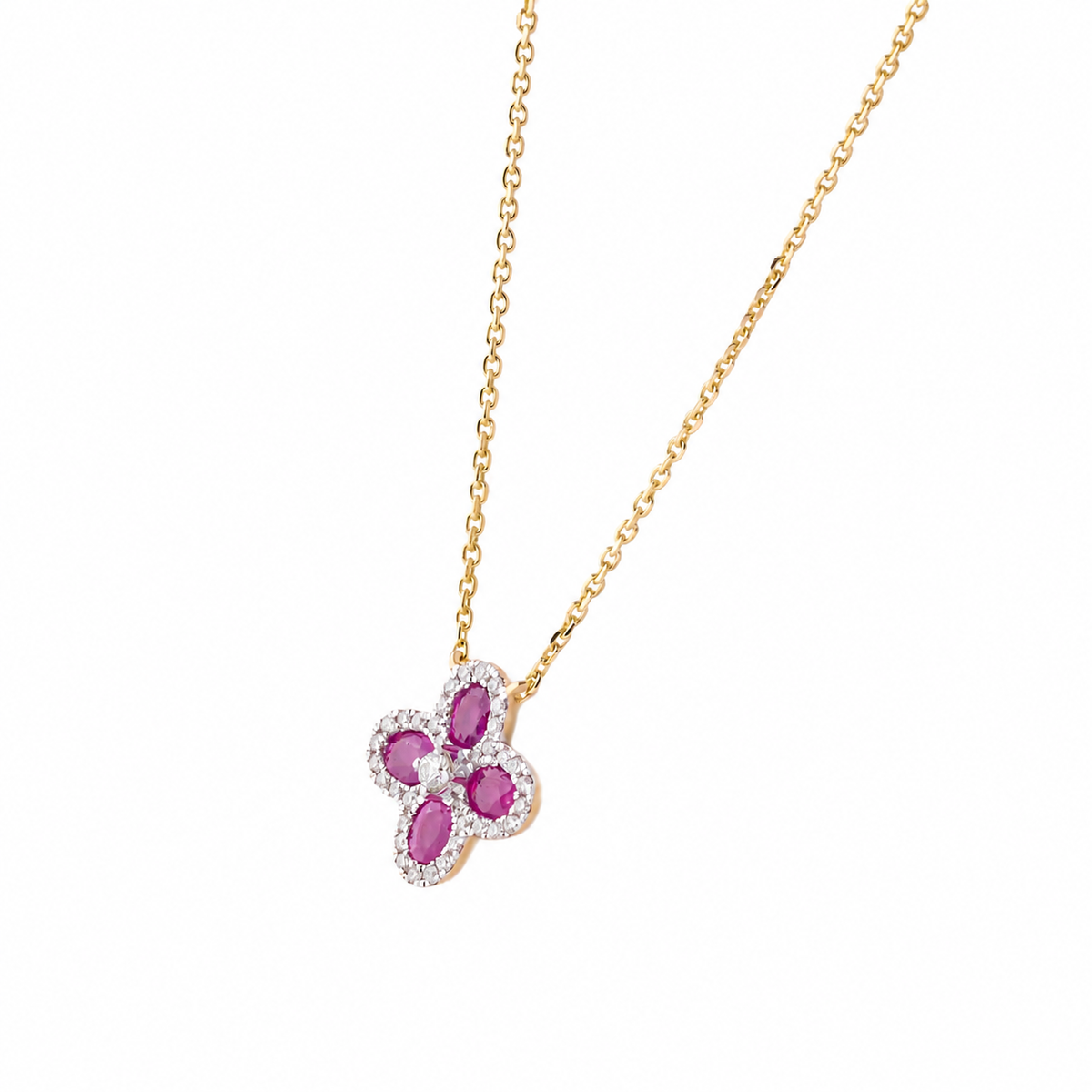 Natural Pink Sapphire Flower Diamond Necklace