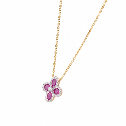 Natural Pink Sapphire Flower Diamond Necklace