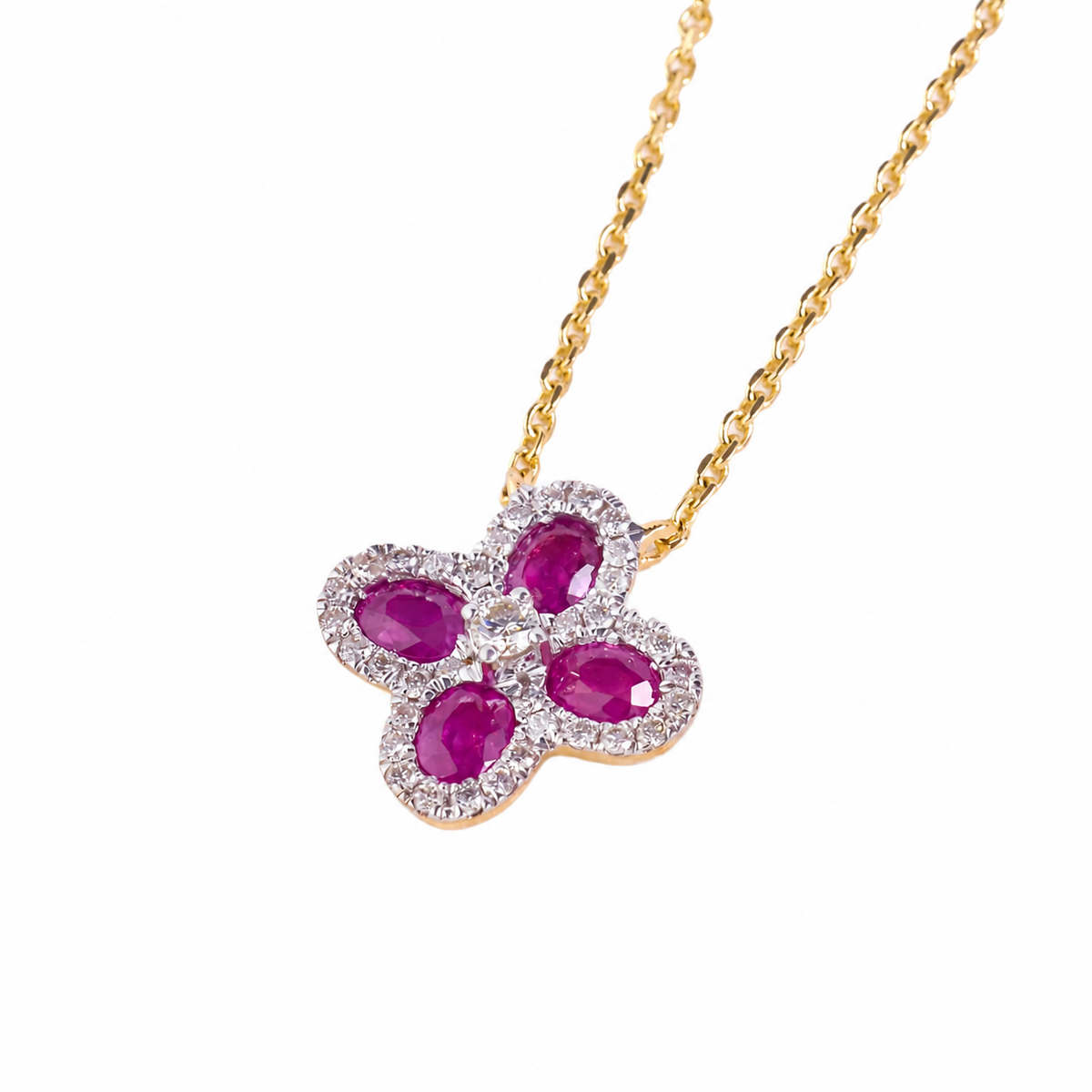Natural Pink Sapphire Flower Diamond Necklace