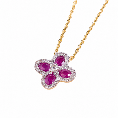 Natural Pink Sapphire Flower Diamond Necklace