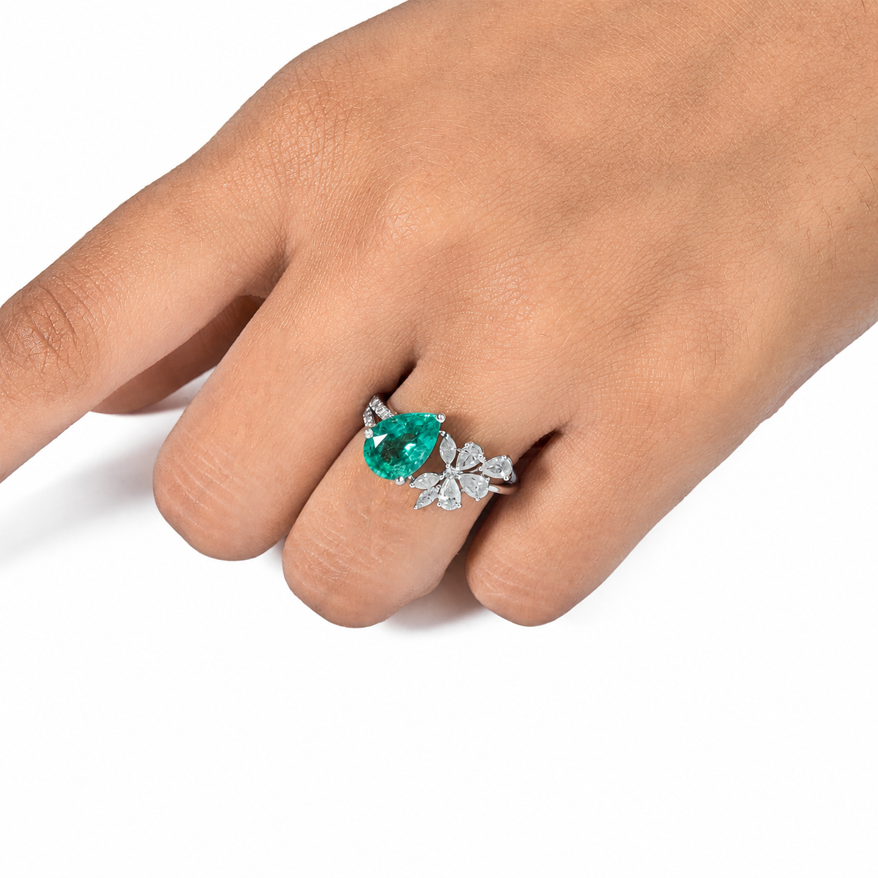Pear Emerald Diamond Ring