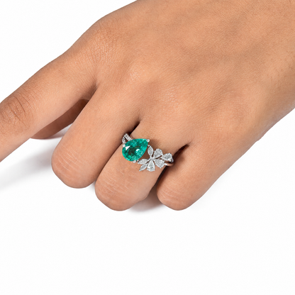 Pear Emerald Diamond Ring