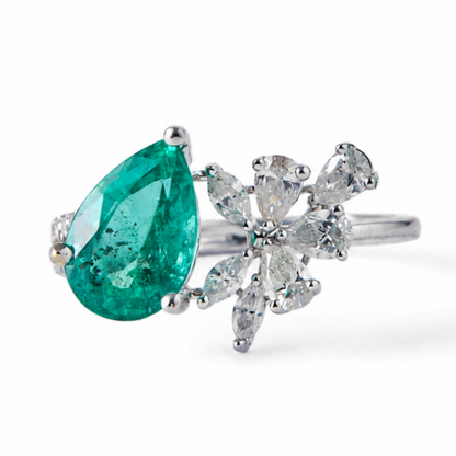 Pear Emerald Diamond Ring