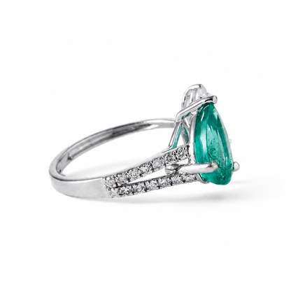 Pear Emerald Diamond Ring