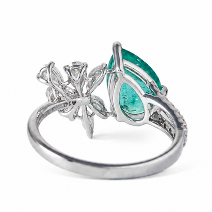 Pear Emerald Diamond Ring