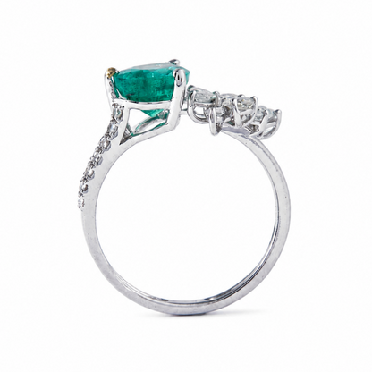 Pear Emerald Diamond Ring
