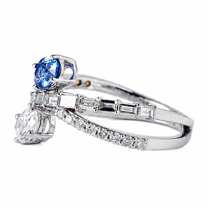 Natural Sapphire Diamond Crossover Ring