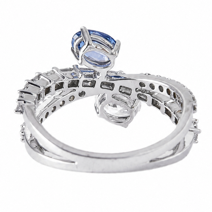 Natural Sapphire Diamond Crossover Ring