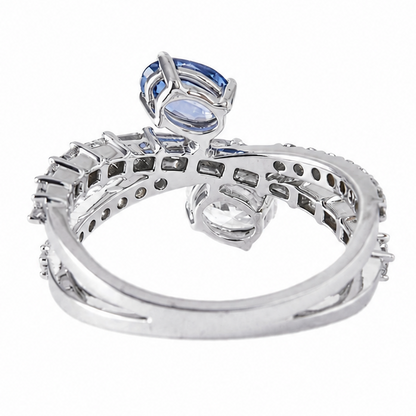 Natural Sapphire Diamond Crossover Ring