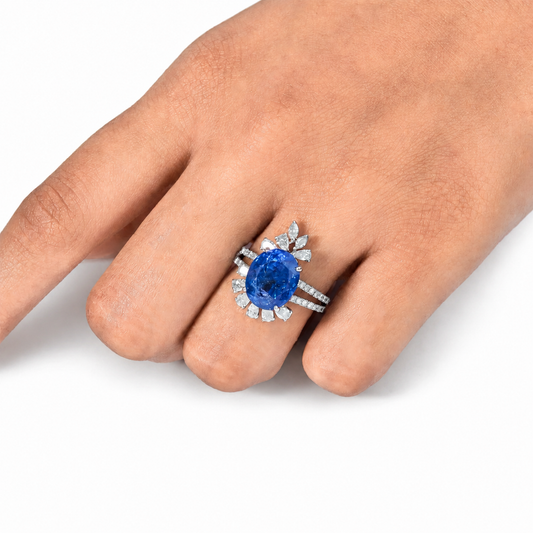 Floral Cluster Tanzanite Natural Diamond Ring