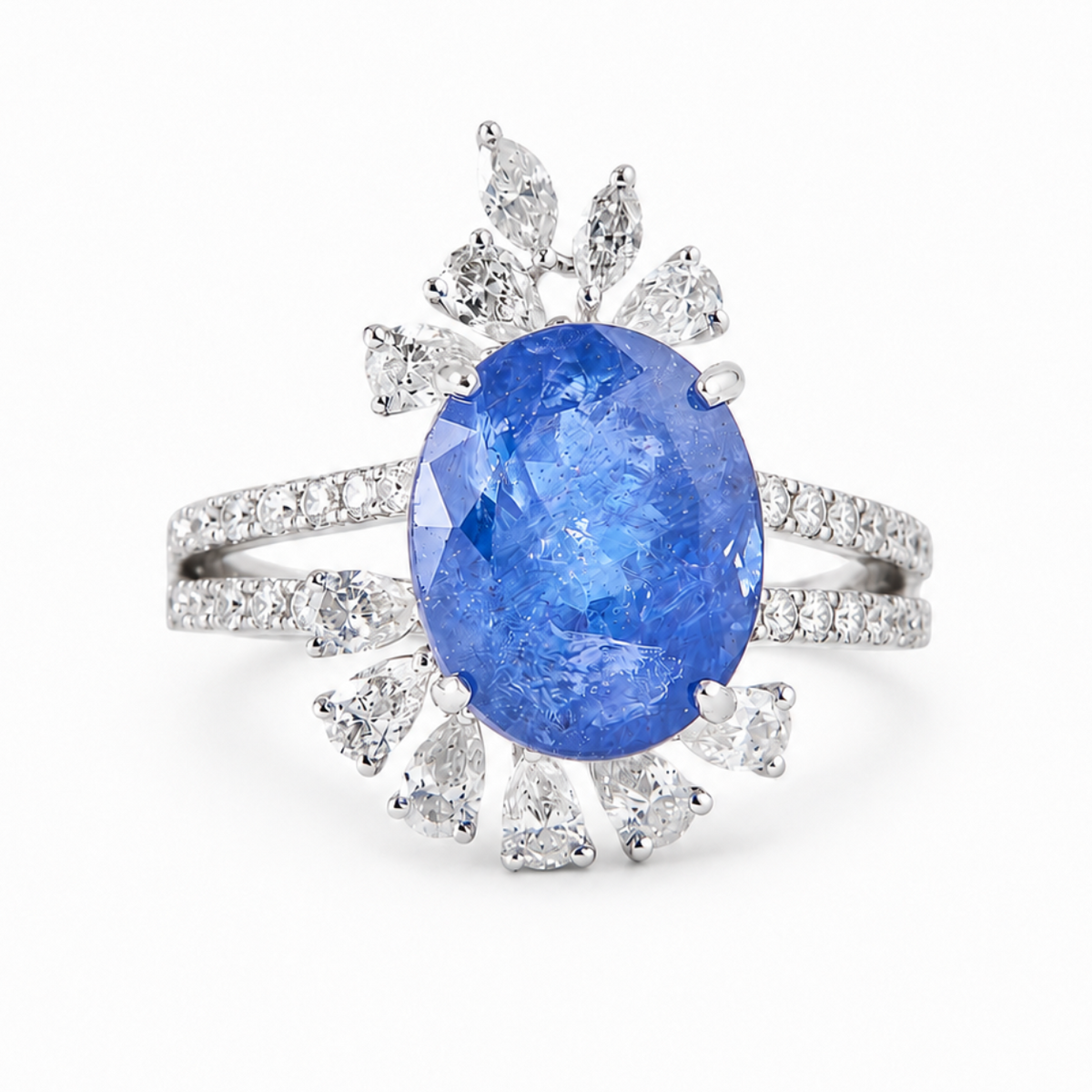 Floral Cluster Tanzanite Natural Diamond Ring