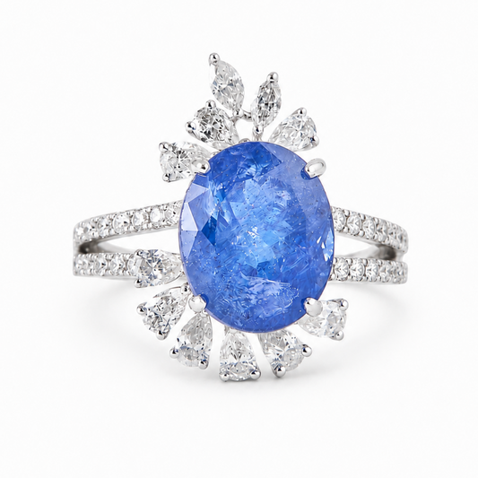 Floral Cluster Tanzanite Natural Diamond Ring