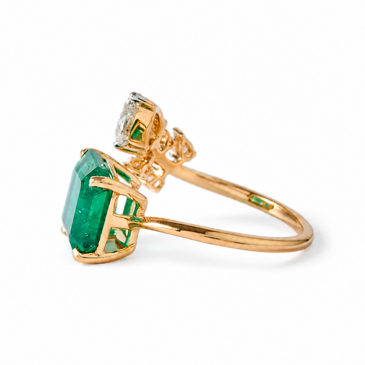 Emerald Diamond Bypass Ring