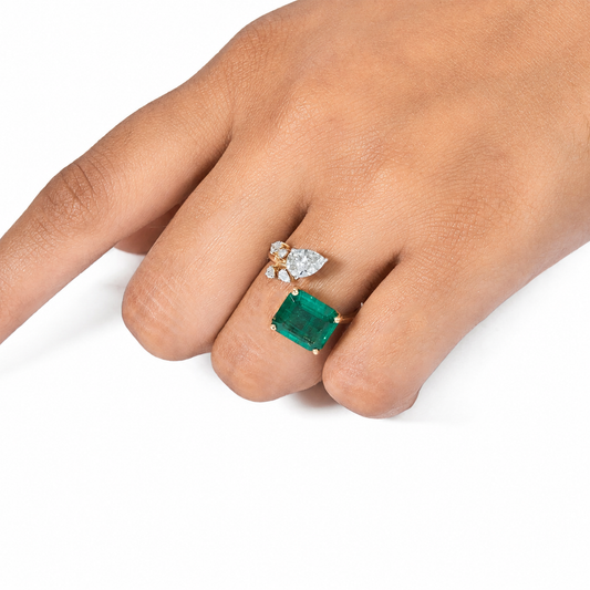 Emerald Diamond Bypass Ring