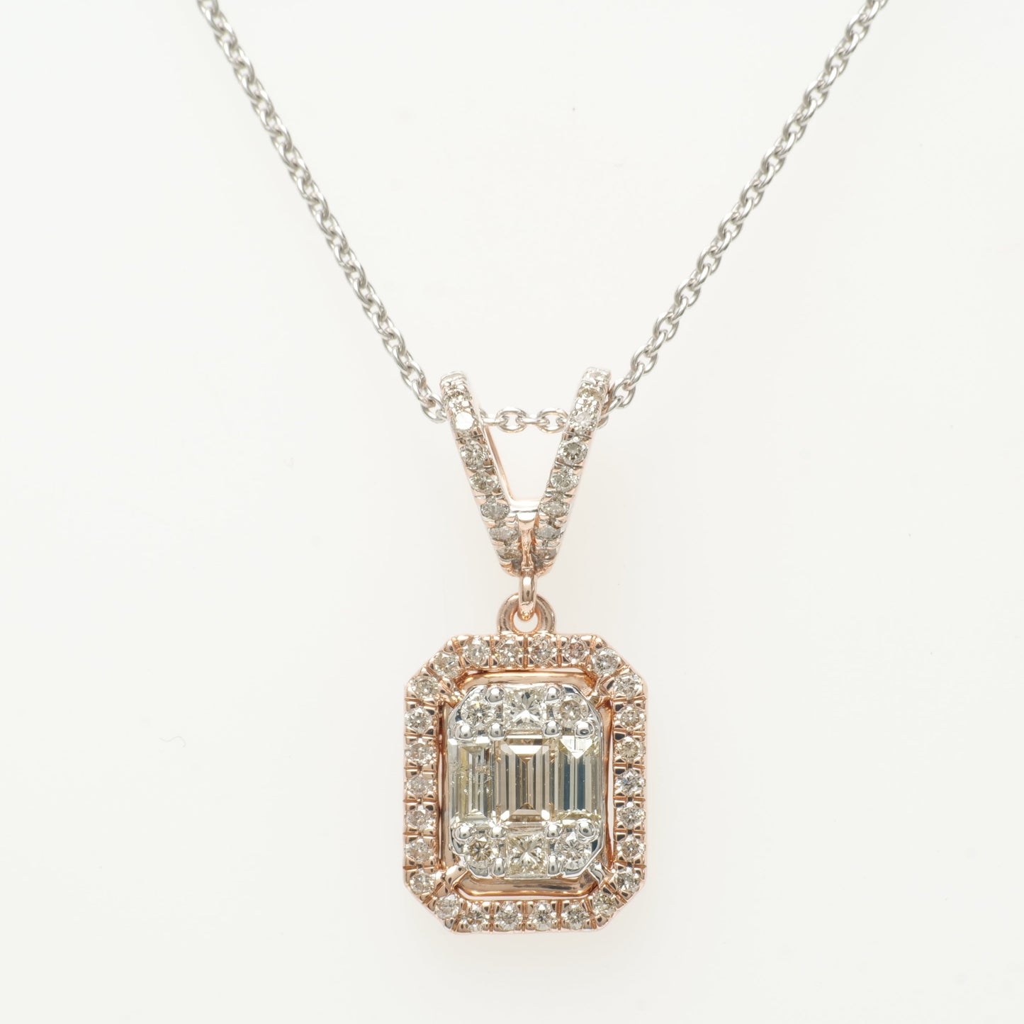 Baguette & Round Pendant Necklace
