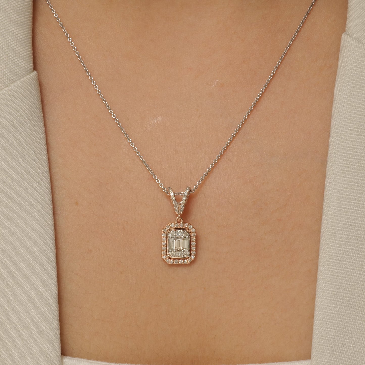 Baguette & Round Pendant Necklace