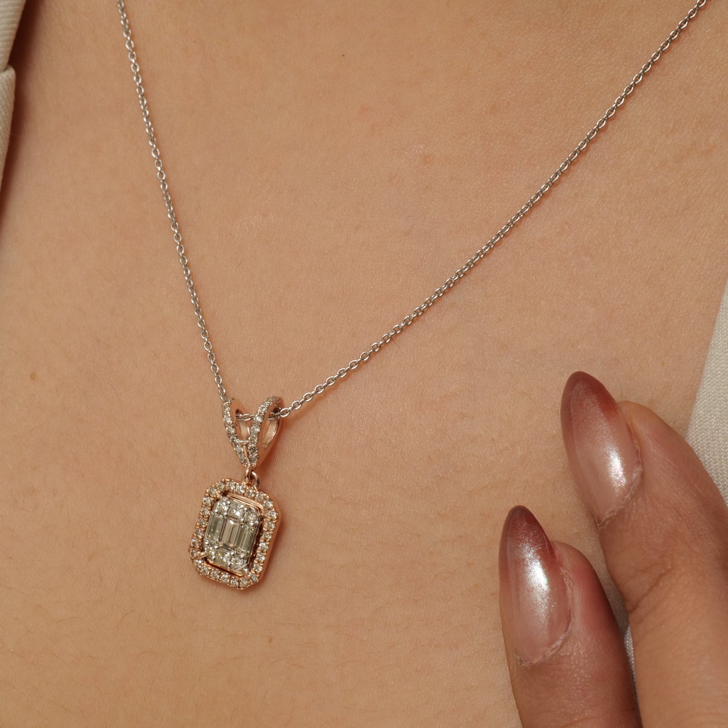 Baguette & Round Pendant Necklace