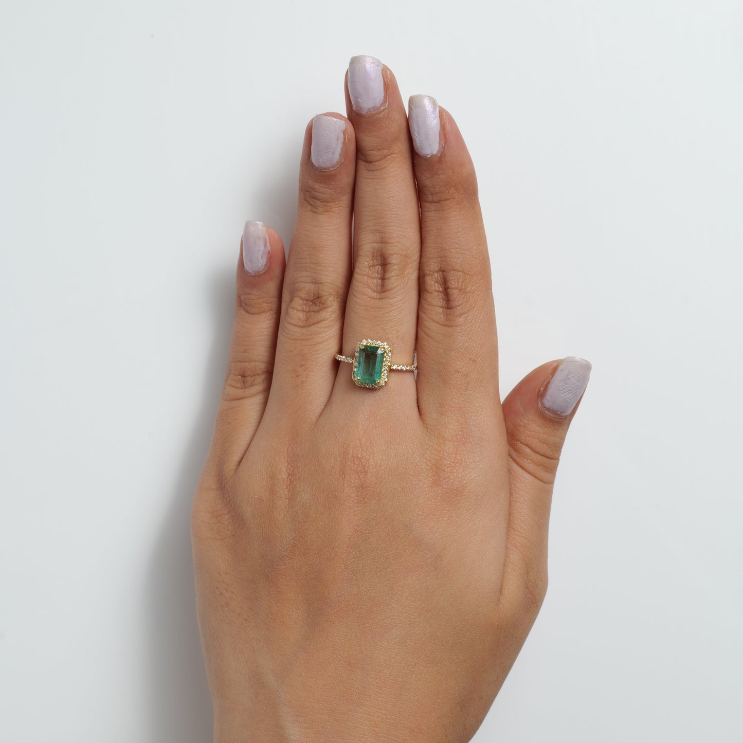 Emerald Cut Emerald Halo Ring