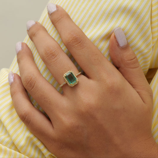 Emerald Cut Emerald Halo Ring