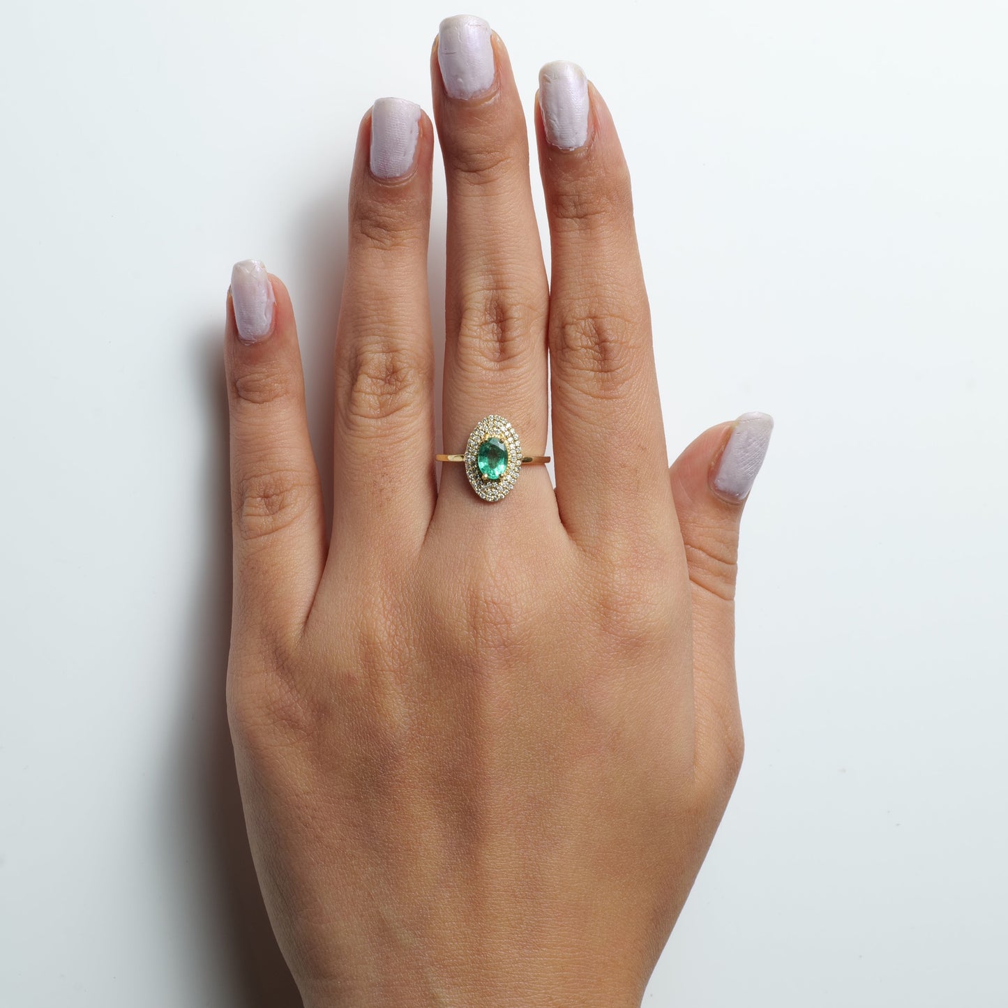 Natural Oval Emerald Halo Diamond Ring