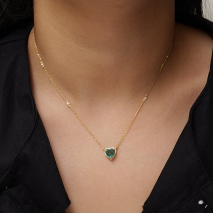 Heart Emerald Halo Diamond Necklace
