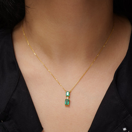 Emerald Drop Diamond Pendant Necklace