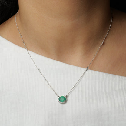 Oval Emerald Diamond Halo Necklace