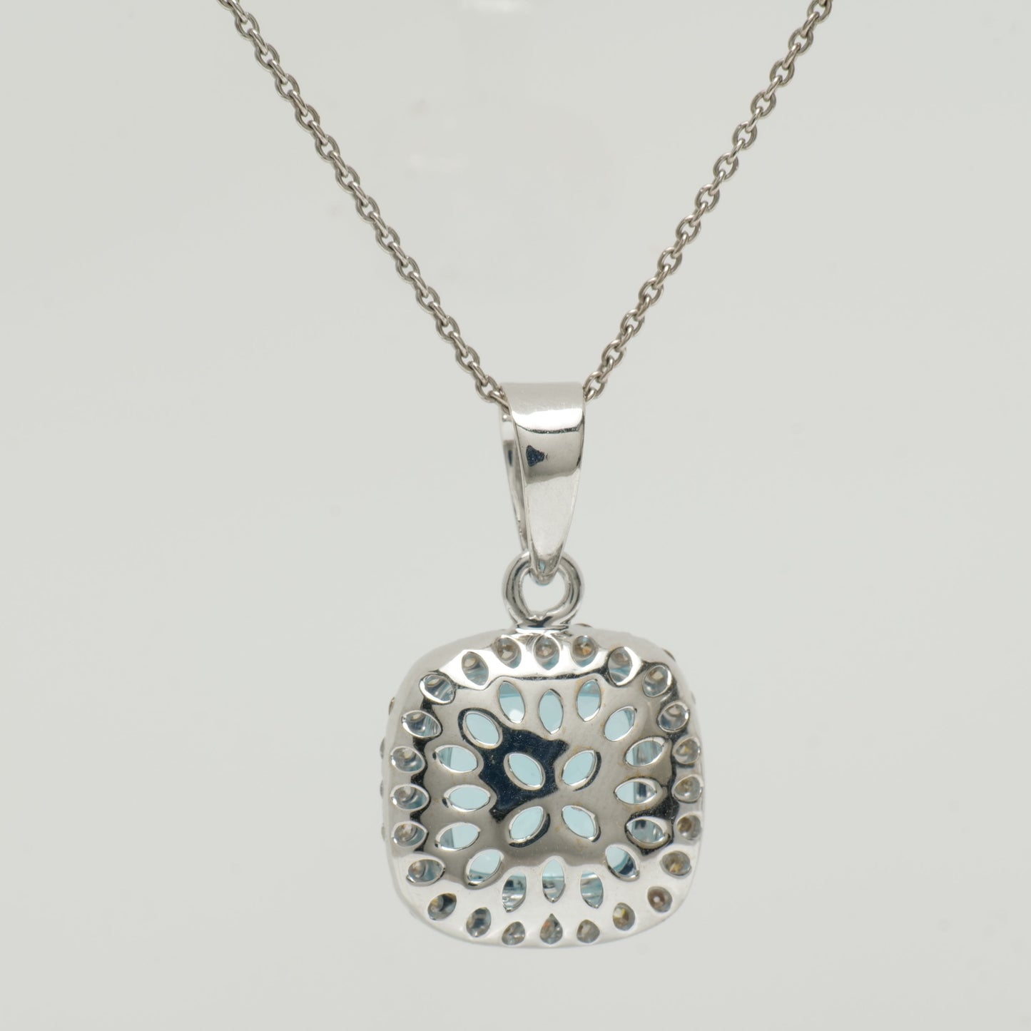 Natural Blue Topaz Halo Diamond Pendant Necklace