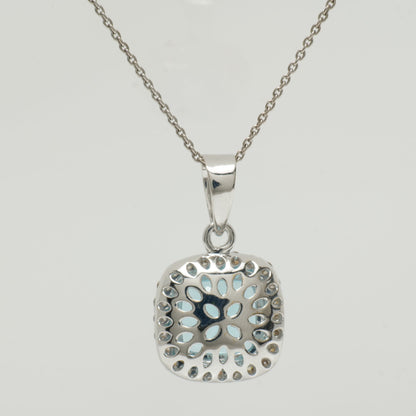 Natural Blue Topaz Halo Diamond Pendant Necklace