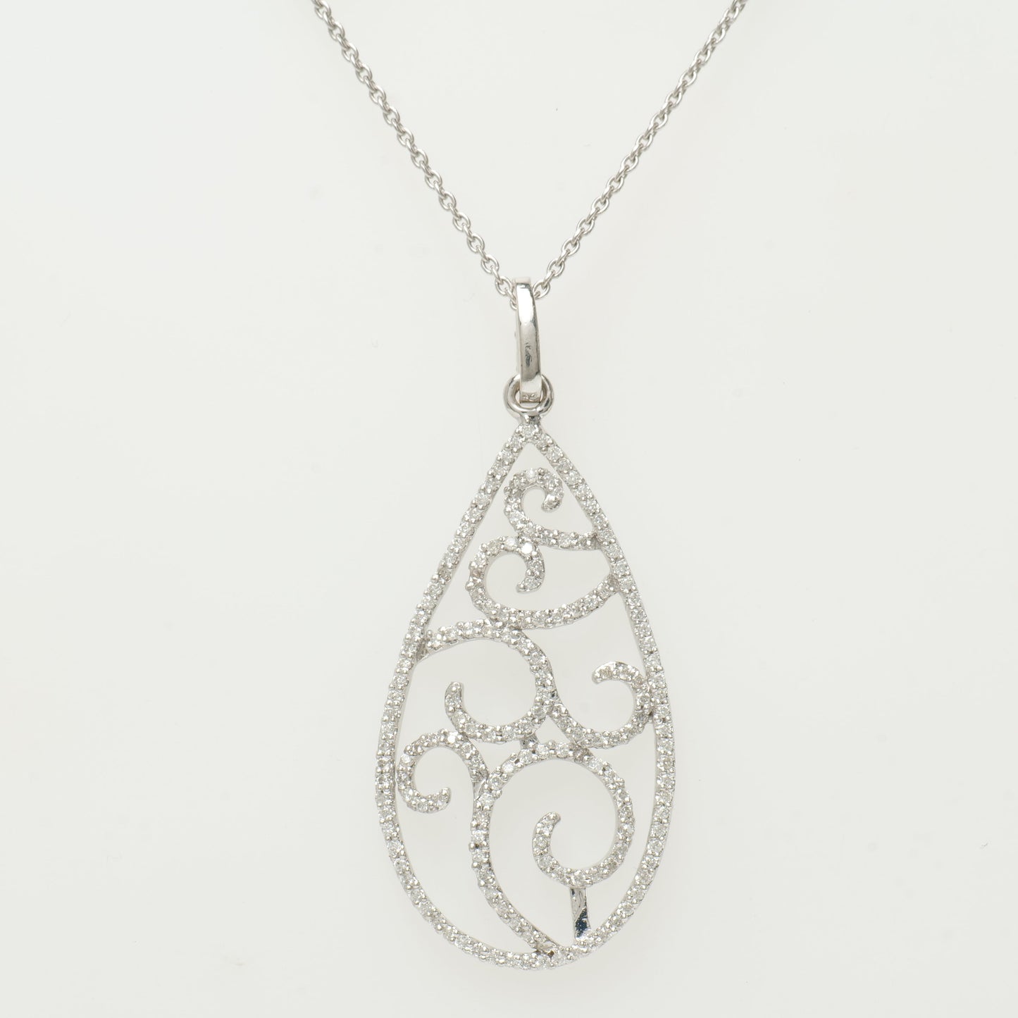 Filigree Teardrop Diamond Pendant Necklace