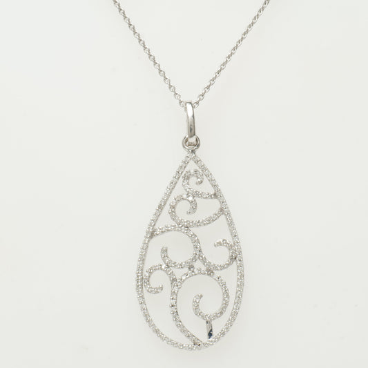 Filigree Teardrop Diamond Pendant Necklace