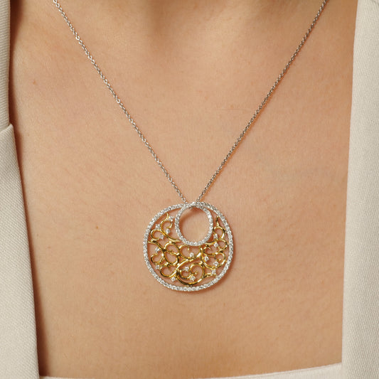 Filigree Circle Natural Diamond Pendant Necklace